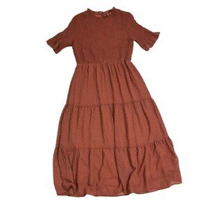 Saving Paige dress Women's M mauve pink layered ruffles stretchy high neck